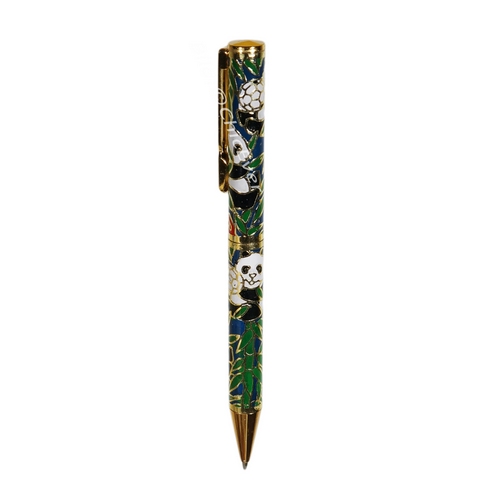 Kugelschreiber Cloisonne Emaille Pandabär & Fussball blau grün gold 5399g
